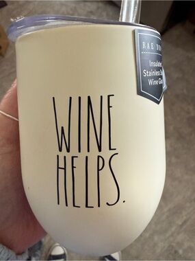 Rae Dunn Cream 'Wine Helps' Insulated Wine Tumbler with Lid